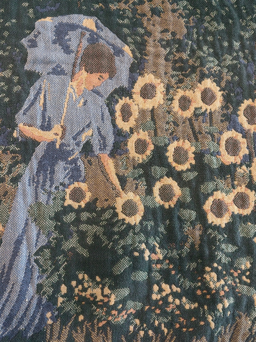 Sunflower Garden Tapestry Throw Blanket - Blue/Cream